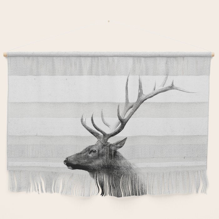 Bull Elk  Black and White Wildlife Photography Wall Hanging Gallery Image 1