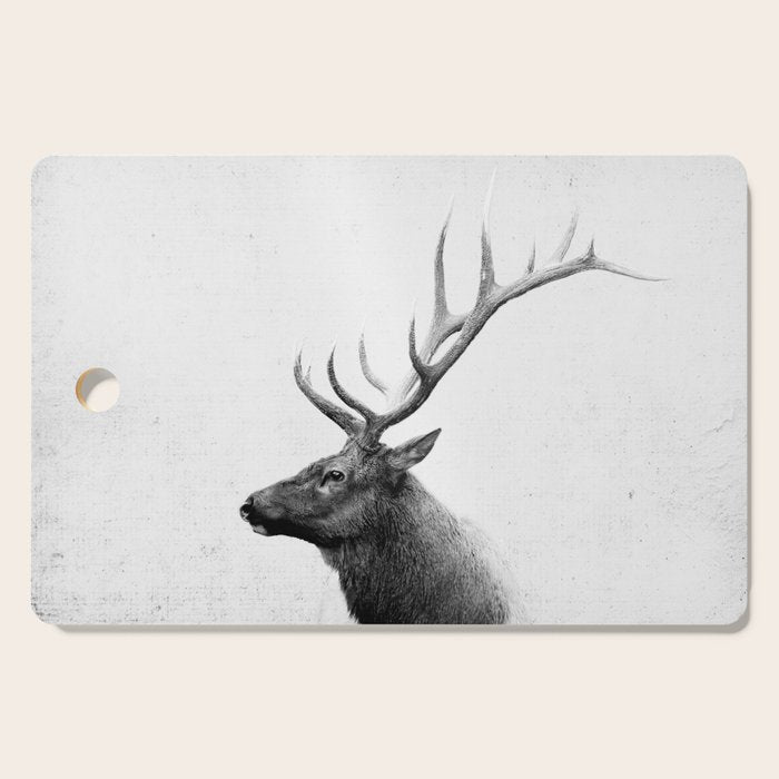 Bull Elk  Black and White Wildlife Photography Cutting Board Gallery Image 1