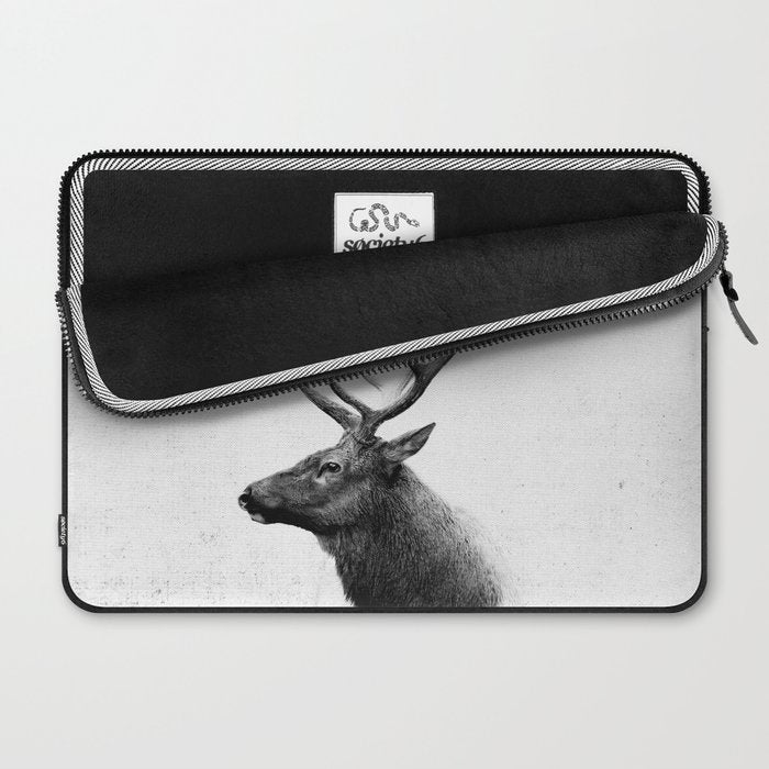 Bull Elk  Black and White Wildlife Photography Laptop Sleeve Gallery Image 2