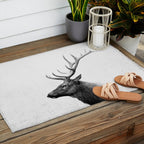 Bull Elk  Black and White Wildlife Photography Outdoor Rug Gallery Image 2