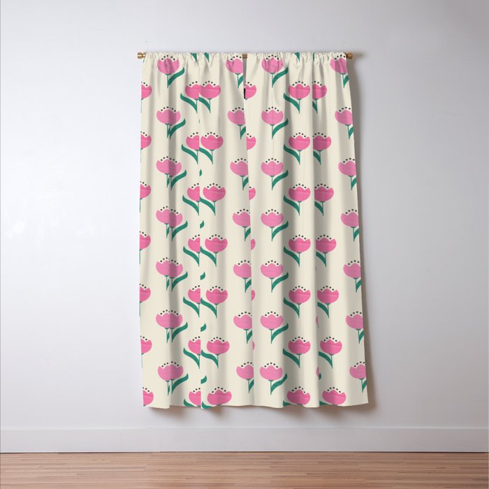 Vintage Pink Fabric Tulips  Window Curtain Gallery Image 3