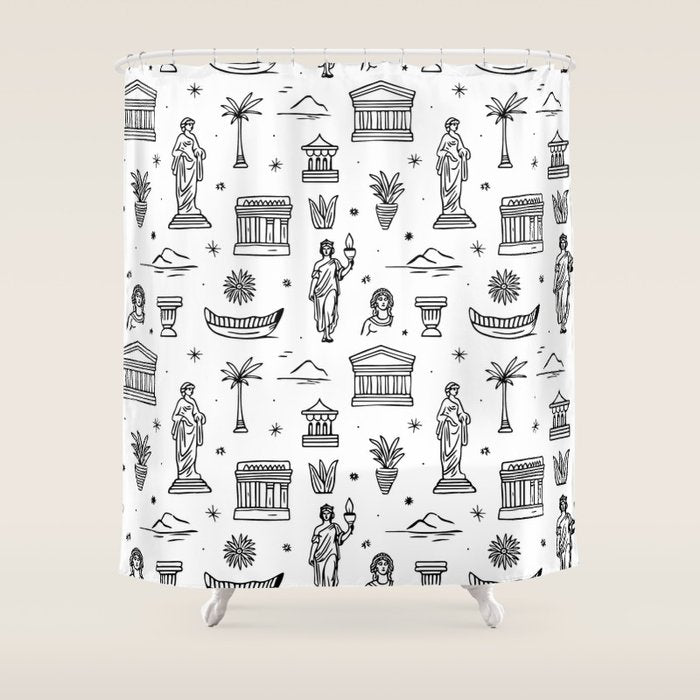Black and white ancient greek statue pattern Shower Curtain Gallery Image 1