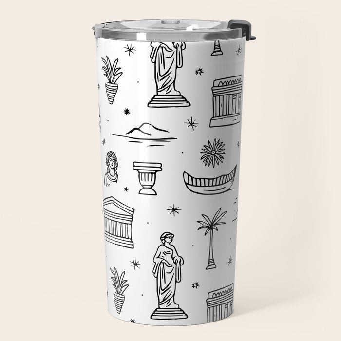 Black and white ancient greek statue pattern Travel Mug Gallery Image 2