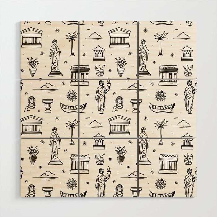 Black and white ancient greek statue pattern Wood Wall Art Gallery Image 1