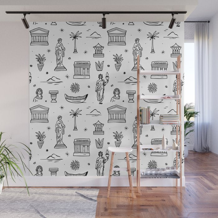 Black and white ancient greek statue pattern Wall Mural Gallery Image 1