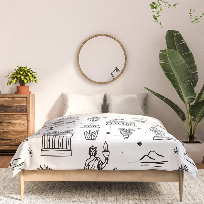 Black and white ancient greek statue pattern Comforter Gallery Image 3