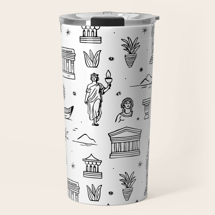 Black and white ancient greek statue pattern Travel Mug Gallery Image 1