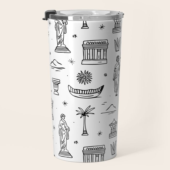 Black and white ancient greek statue pattern Travel Mug Gallery Image 3