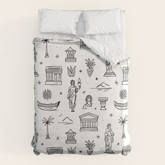 Black and white ancient greek statue pattern Duvet Cover Gallery Image 1