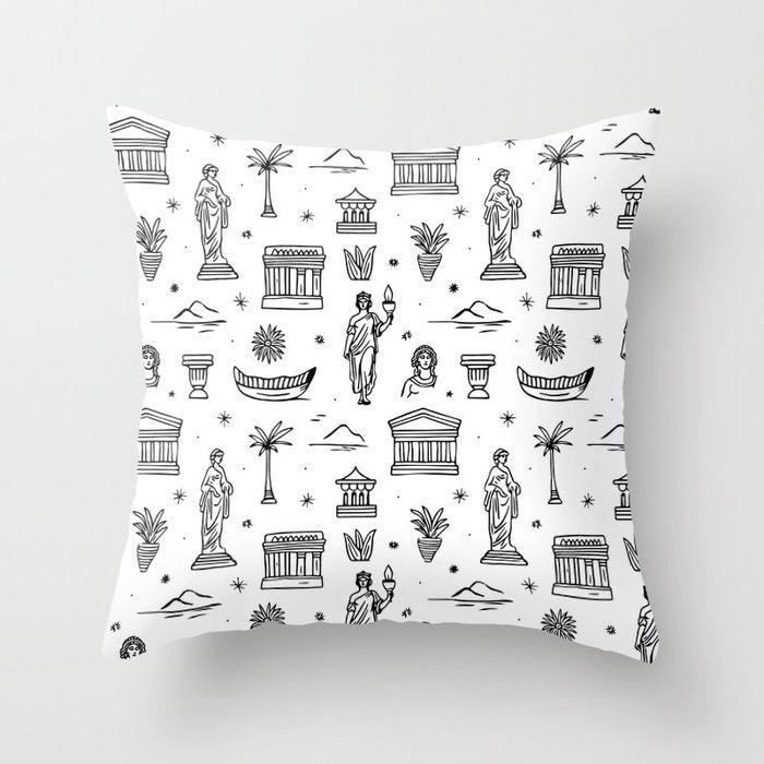 Black and white ancient greek statue pattern Throw Pillow Gallery Image 6