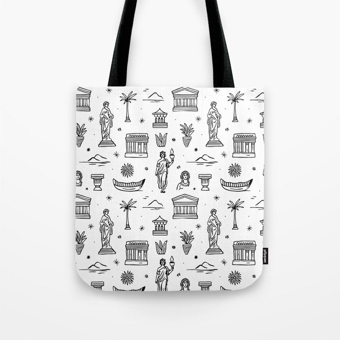 Black and white ancient greek statue pattern Tote Bag Gallery Image 1