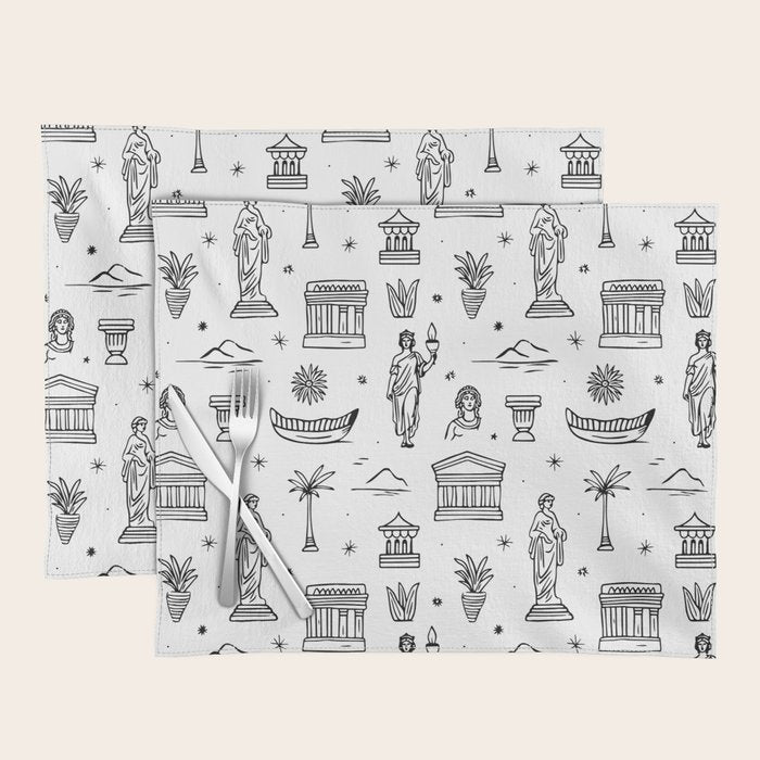 Black and white ancient greek statue pattern Placemat Gallery Image 1