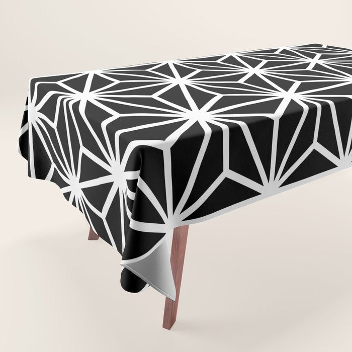 Geometric abstract modern black white stripes Tablecloth Gallery Image 1