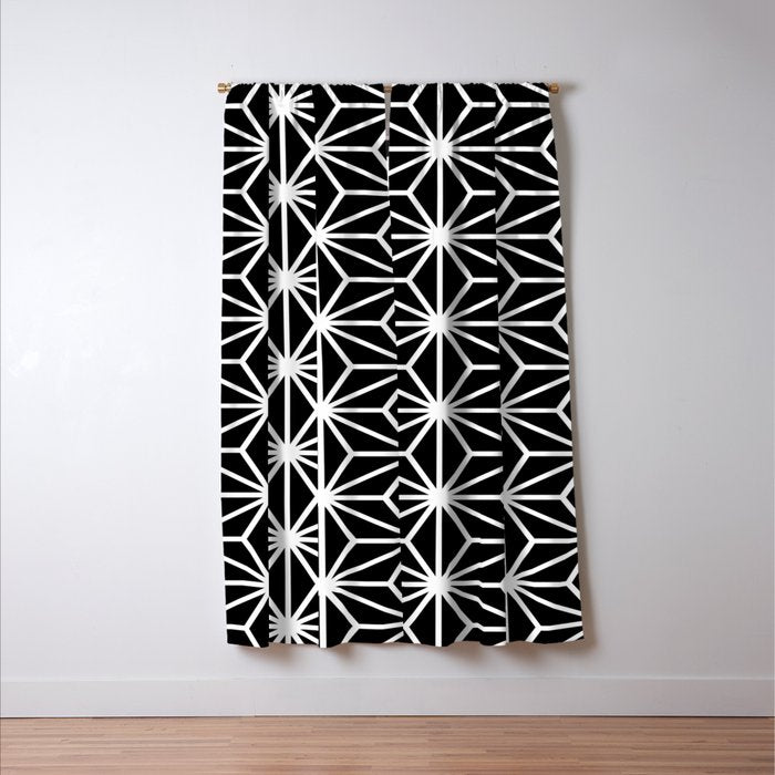 Geometric abstract modern black white stripes Window Curtain Gallery Image 3