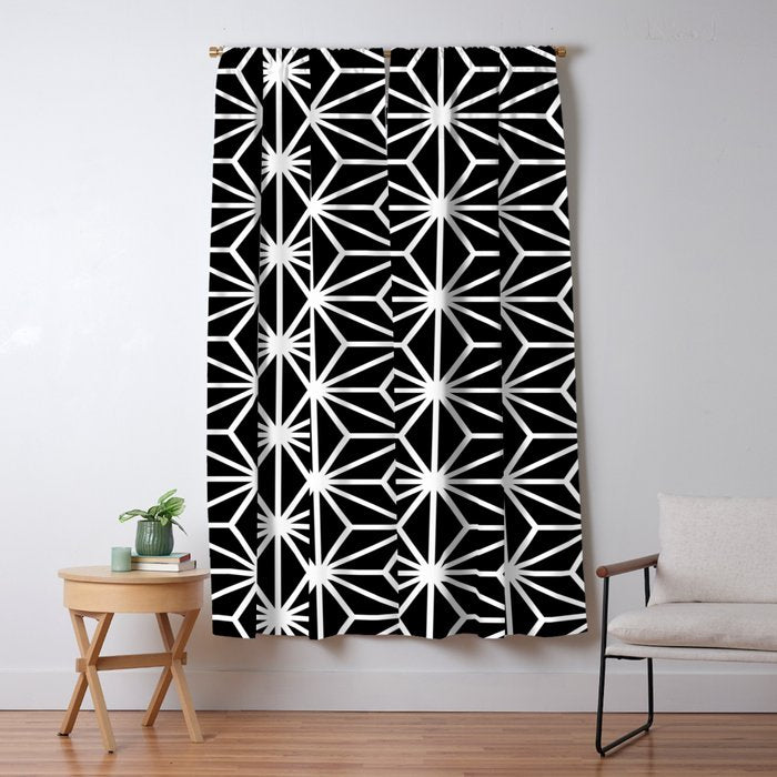 Geometric abstract modern black white stripes Window Curtain Gallery Image 1