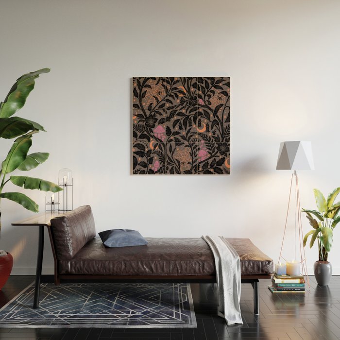 Mysterious Garden - black, gray, orange, and purple Wood Wall Art Gallery Image 2