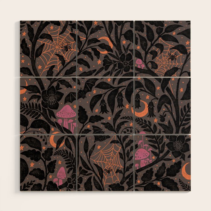 Mysterious Garden - black, gray, orange, and purple Wood Wall Art Gallery Image 1