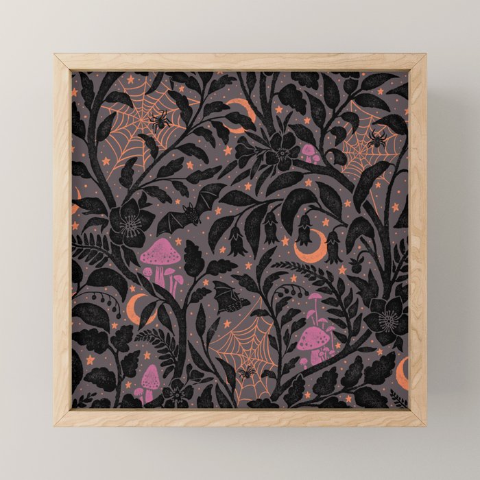 Mysterious Garden - black, gray, orange, and purple Mini Art Print Gallery Image 1