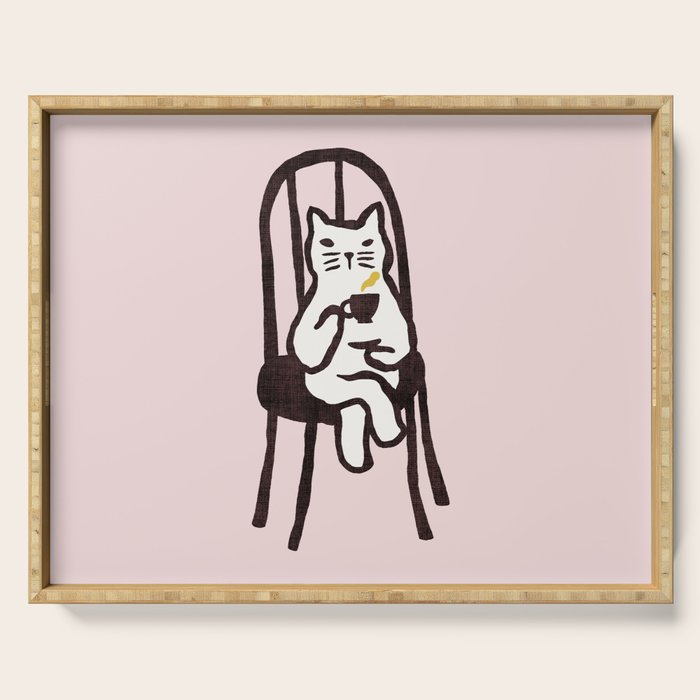 Tea time with cat Serving Tray Gallery Image 1