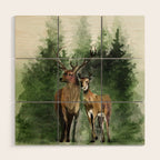 Deers in the Forest Wood Wall Art Gallery Image 1