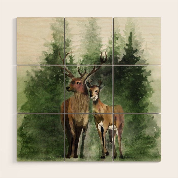 Deers in the Forest Wood Wall Art Gallery Image 1