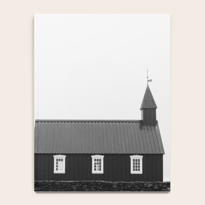 Chapel in Budir Iceland - Landscape Art Print, Black and White Photography Notebook Gallery Image 4