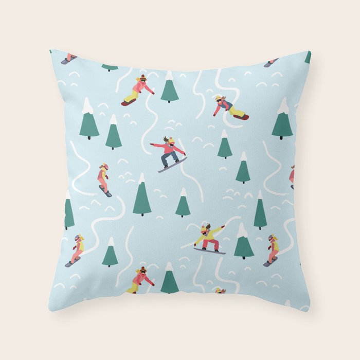 Snowboarding Girls Throw Pillow Gallery Image 1