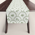 Rustic scallop floral block print - sage green pattern Table Runner Gallery Image 1