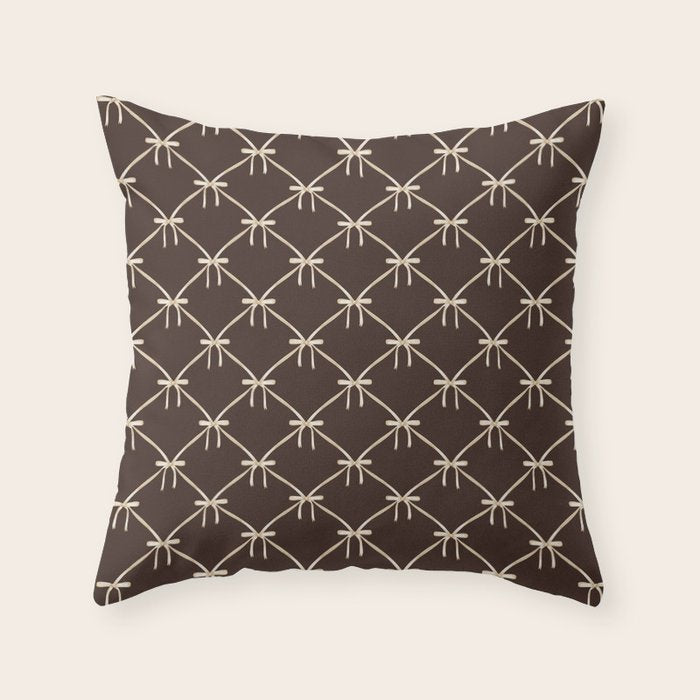 Bows and Ribbons Pattern LXIII Mocha Brown Throw Pillow Gallery Image 6