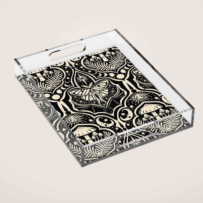 Celestial Forest Damask - black and cream Acrylic Tray Gallery Image 1