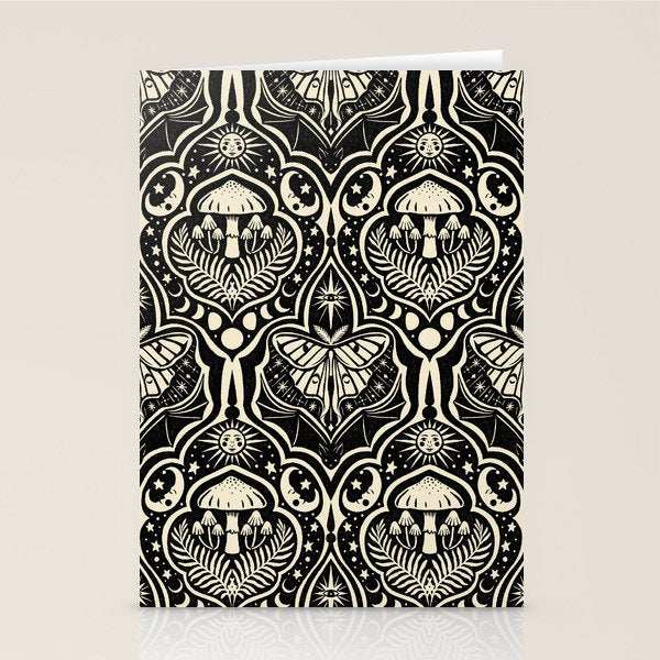 Celestial Forest Damask - black and cream Stationery Card Gallery Image 1