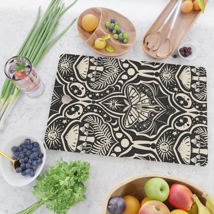 Celestial Forest Damask - black and cream Cutting Board Gallery Image 2