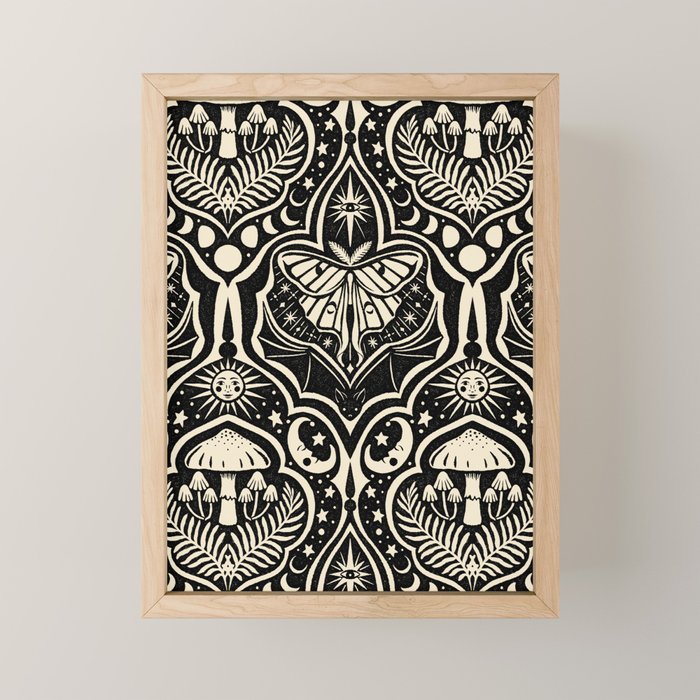 Celestial Forest Damask - black and cream Mini Art Print Gallery Image 1