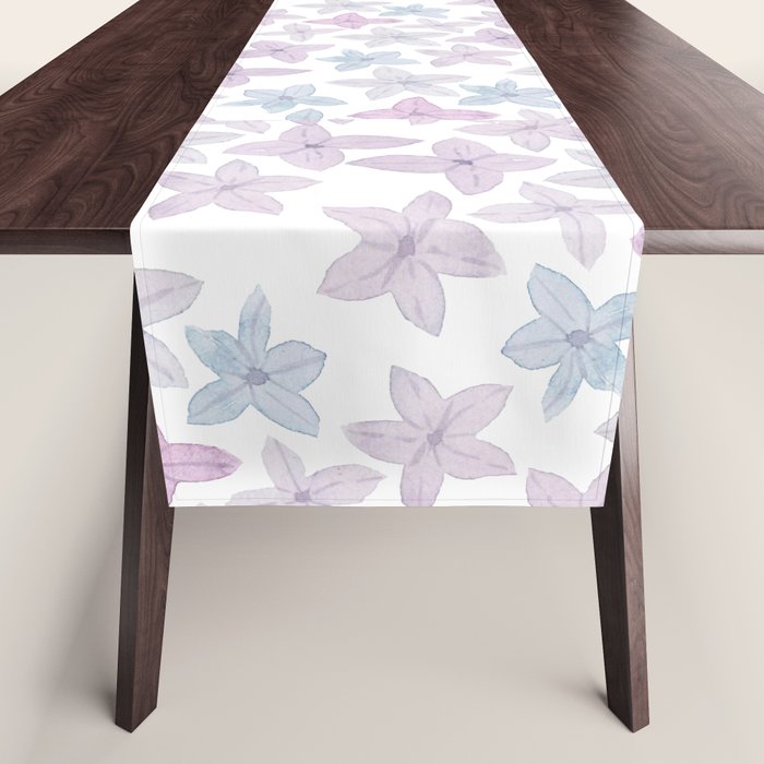 Watercolor hand painted lavender lilac blue floral Table Runner Gallery Image 1