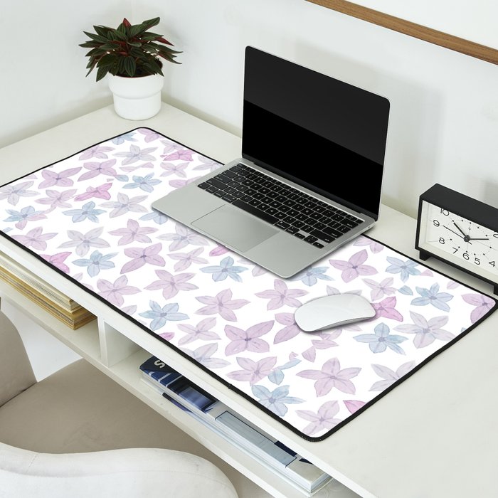 Watercolor hand painted lavender lilac blue floral Desk Mat Gallery Image 2