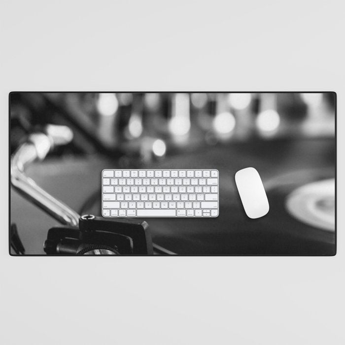 dj turntable record music aesthetic close up elegant mood art photography  Desk Mat Gallery Image 1