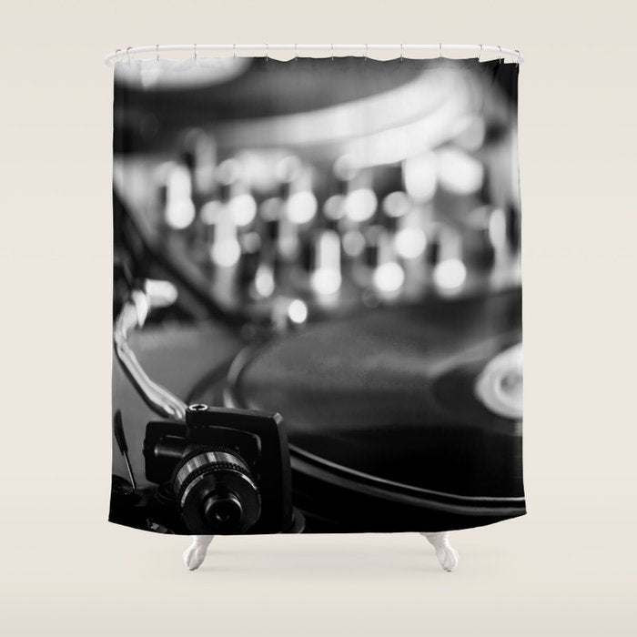 dj turntable record music aesthetic close up elegant mood art photography  Shower Curtain Gallery Image 1