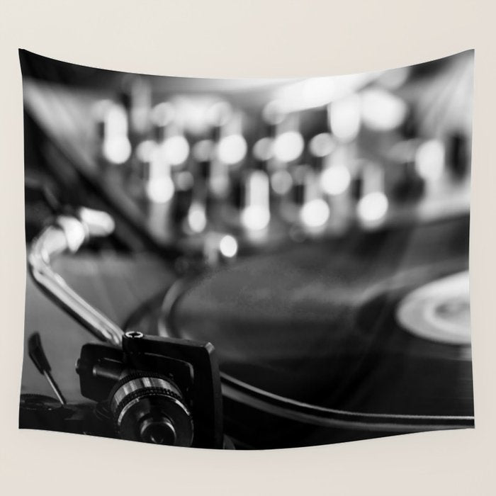 dj turntable record music aesthetic close up elegant mood art photography  Wall Tapestry Gallery Image 4