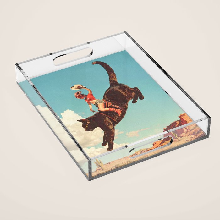 Meehaw - Rodeo Cat Cowgirl Bronc Acrylic Tray Gallery Image 1