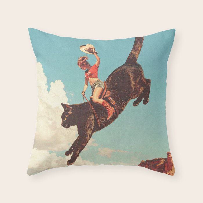 Meehaw - Rodeo Cat Cowgirl Bronc Throw Pillow Gallery Image 1