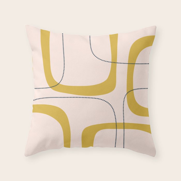 Retro Loops and Dots Midcentury Modern Pattern in Pale Blush Pink, Light Mustard, and Navy Blue Throw Pillow Gallery Image 6