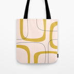Retro Loops and Dots Midcentury Modern Pattern in Pale Blush Pink, Light Mustard, and Navy Blue Tote Bag Gallery Image 1