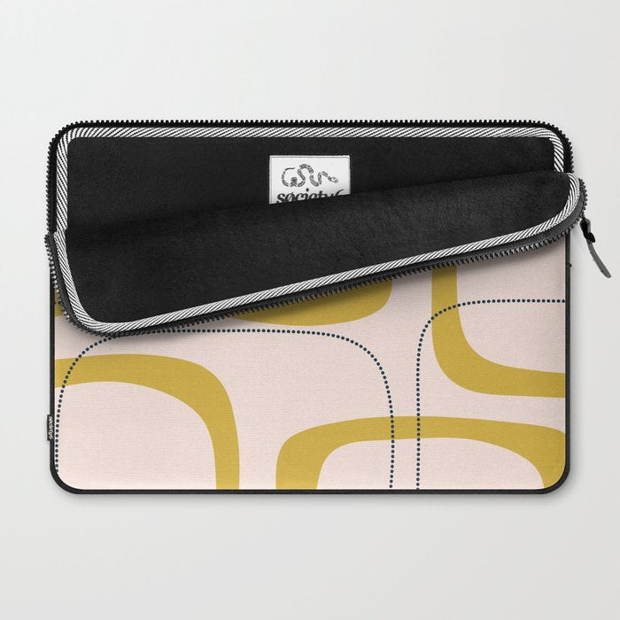 Retro Loops and Dots Midcentury Modern Pattern in Pale Blush Pink, Light Mustard, and Navy Blue Laptop Sleeve Gallery Image 2