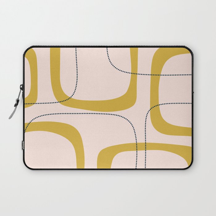 Retro Loops and Dots Midcentury Modern Pattern in Pale Blush Pink, Light Mustard, and Navy Blue Laptop Sleeve Gallery Image 1