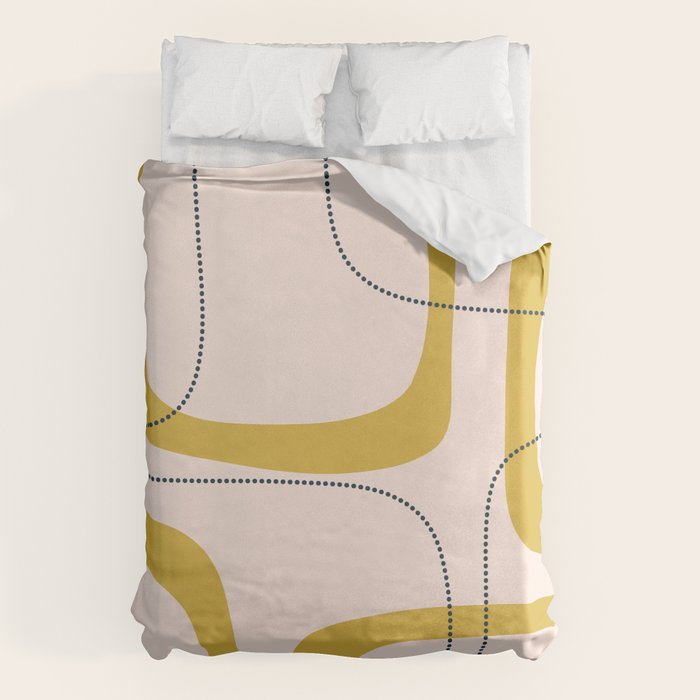 Retro Loops and Dots Midcentury Modern Pattern in Pale Blush Pink, Light Mustard, and Navy Blue Duvet Cover Gallery Image 6