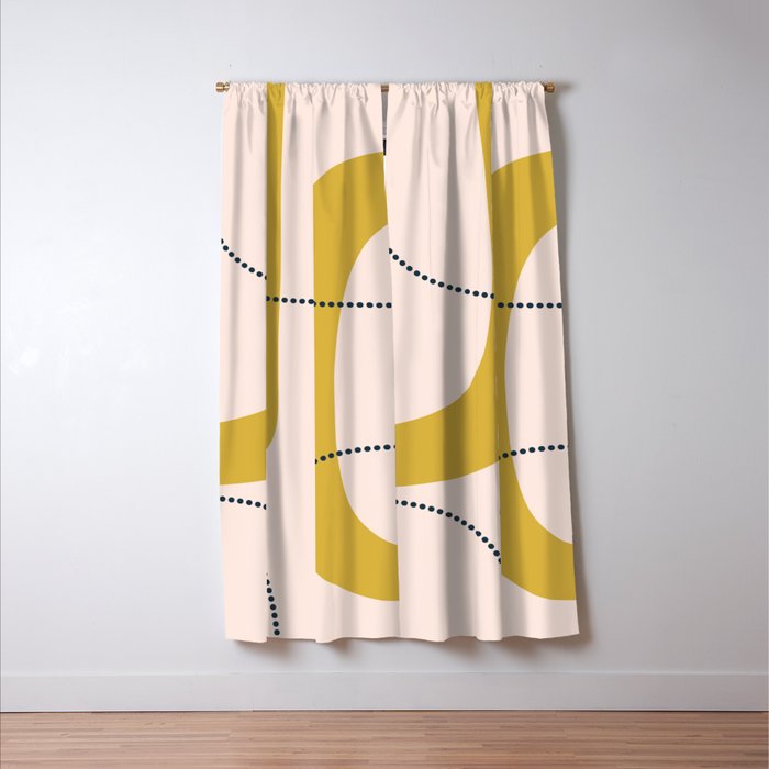 Retro Loops and Dots Midcentury Modern Pattern in Pale Blush Pink, Light Mustard, and Navy Blue Window Curtain Gallery Image 3