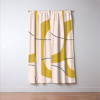 Retro Loops and Dots Midcentury Modern Pattern in Pale Blush Pink, Light Mustard, and Navy Blue Window Curtain Gallery Image 3
