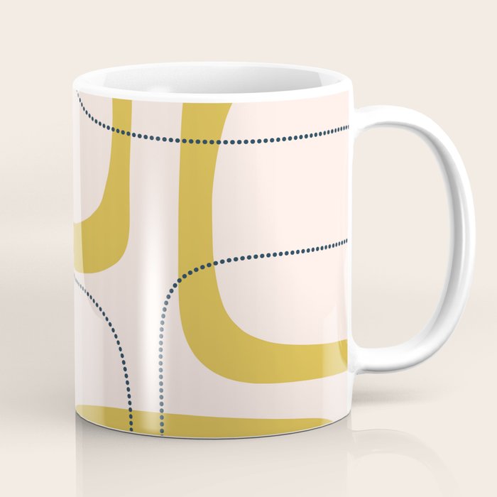 Retro Loops and Dots Midcentury Modern Pattern in Pale Blush Pink, Light Mustard, and Navy Blue Coffee Mug Gallery Image 1
