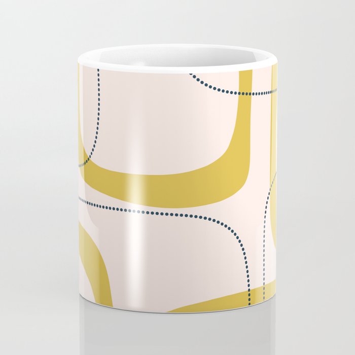 Retro Loops and Dots Midcentury Modern Pattern in Pale Blush Pink, Light Mustard, and Navy Blue Coffee Mug Gallery Image 4