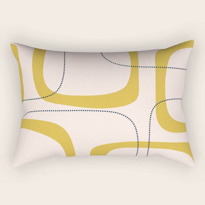 Retro Loops and Dots Midcentury Modern Pattern in Pale Blush Pink, Light Mustard, and Navy Blue Rectangular Pillow Gallery Image 1